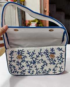 กระเป๋าถือสะพายข้าง MS Handicraft ลายดอกไม้ประดับลูกปัด สีชมพู ลายตารางสีเขียวขุ่น วัสดุแก้ว รุ่น Ms-wc-001 Uttar - Product Image 4