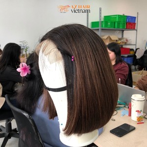 Straight <b>Wigs</b> Vietnamese Human Hair Natural Black, <b>Brown</b> Tip Raw Human Hair Extensions For Women - Product Image 2