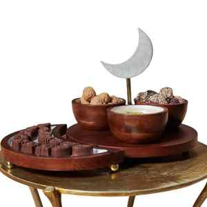 จานไม้ทรงจานพร้อมฐานโลหะสำหรับเสิร์ฟผลไม้ถาดเสิร์ฟผลไม้ - Product Image 5