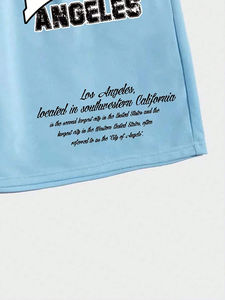 กางเกงขาสั้นชายหาดของผู้ชายสีฟ้าสำหรับฤดูร้อนของผู้ชายกางเกงขาสั้นผ้าฝ้าย100% แห้งเร็วระบายอากาศพิมพ์ลายธรรมดา - Product Image 3