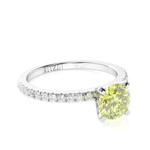 Canary Vivid Yellow Round Cut Diamond Solitaire avec Accents Bague de fiançailles pour femme - Product Image 2