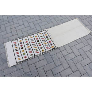 พรมเย็บปะติดแบบดั้งเดิมสีขาวผ้าขนสัตว์โพลีเอสเตอร์1.7x5.6ฟุตห้องโถงสี่เหลี่ยมสำหรับห้องนอนทางเข้าห้องนอนน้ำยางขนาดใหญ่ - Product Image 2