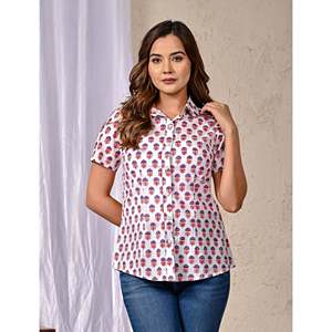 Camisa Blanca de Algodón Estampada de Manga Larga para Mujer, Estampado Floral, Corte Holgado, Apta para Oficina, con Decoración de Logotipo, Tallas XL - Product Image 6