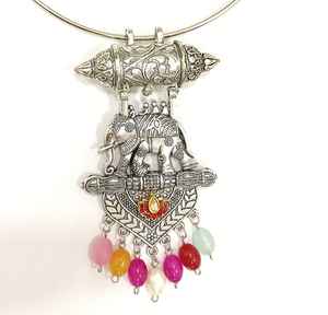 Conjunto de collar de pendientes Hasli de elefante multicolor oxidado para mujer, encanto tradicional Vintage indio, Envío Gratis hecho de latón - Product Image 5