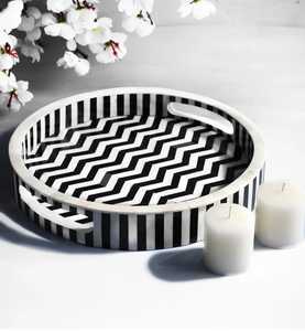 Bandeja para servir con incrustaciones de hueso de diseño exclusivo, bandeja hecha a mano con diseño Floral, incrustaciones de hueso ecológicas designables para decoración de cocina - Product Image 1