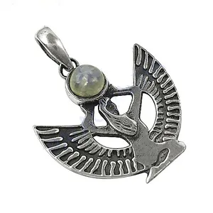 Art Palace Rhodium-Plated Sterling Silver Egyptian Winged Charm Pendant with Moonstone Religious Style 16 Inches for Women - Product Image 1