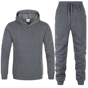 Conjunto de 2 piezas de deportes informales de talla grande para hombre de otoño, pantalones con capucha y estampado sólido, 100% de algodón, secado rápido, transpirable, personalizable a diario - Product Image 1