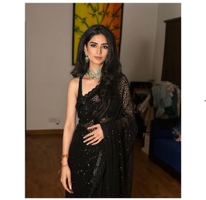 Màu đen đẹp phong cách cao cấp georgette vải thêu <span class=keywords><strong>Sari</strong></span> mới nhất độc quyền Saree dân tộc cô dâu Ấn Độ cưới hợp thời trang - Product Image 1