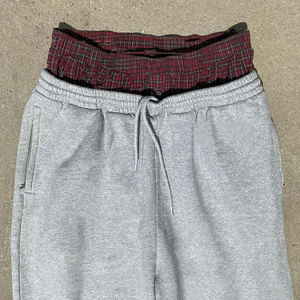 Wholesale New High Quality Men Double Waist Blank Grey Sweatpants 100% Cotton Loose Fit Sweatpants for Men - Product Image 2