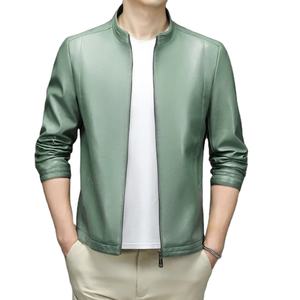 Veste de moto d'hiver en cuir véritable pour hommes Col rabattu en toile Épaisseur standard Imperméable et respirant - Product Image 1