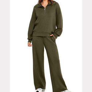 Nouvel arrivage de survêtements personnalisés à demi-fermeture éclair en coton et en polyester tendance pour femmes ensemble sweat-shirt et pantalon de survêtement décontractés de haute qualité - Product Image 1