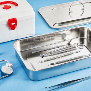 Stainless Steel Dental <b>Instruments</b> <b>Surgical</b> Medical Storage Box <b>Instrument</b> Tray Organizer Holder With Lid & Handle Grip - Product Image 2