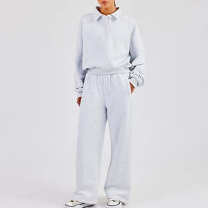 Haute qualité personnalisé gris chiné femmes survêtement 2 pièces ensemble à capuche et survêtement ensemble pantalons de survêtement Streetwear Gym survêtement pour les femmes - Product Image 1