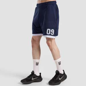 Shorts de sport bleu marine 100 % polyester taille XS avec taille élastique, imprimé en relief, style cargo tendance avec logos décoratifs - Product Image 3