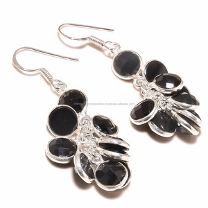 Boucles d'oreilles de créateur à la recherche d'onyx rouge Lapis Lazuli bleu calcédoine en forme de goutte mélange de pierres précieuses argent plaqué or - Product Image 2