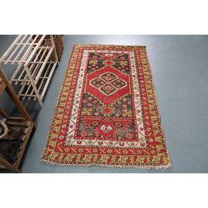 Vintage Rug, 3.2x5.2 ft Accent Rug, Red <b>Yellow</b> <b>Wool</b> Rug - Product Image 1