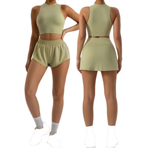 Conjunto Deportivo Ecológico de 7 Piezas para Mujer, Top y Leggings de Yoga de Secado Rápido con Logotipo Frontal y Patrón Sólido, Transpirable para Entrenamiento - Product Image 3