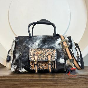 Bolsa de lona mecanizada a mano de alta calidad para asa de cuero de vaca Unisex, bolso de mano de viaje, bandolera, lona de fin de semana para la noche - Product Image 1