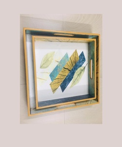 Ensemble de plateaux de service de style américain en bois avec finition émaillée, articles de cuisine pour la maison, service de nourriture, design floral unique, ensemble de plateaux de service - Product Image 2