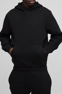 Chándal informal de 2 piezas para hombre, jersey negro con capucha, pantalones para correr con cordón y bolsillo de canguro, ropa de calle de lana de peso pesado - Product Image 3