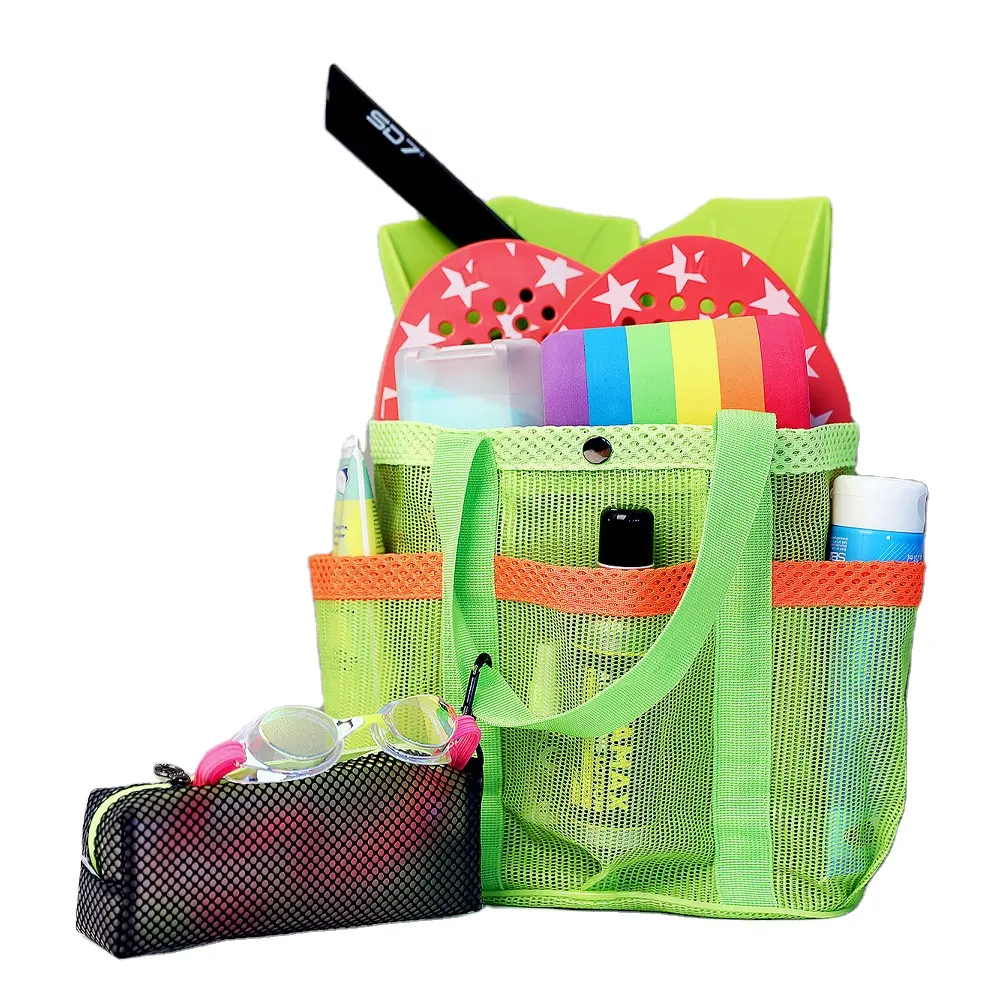 カスタムロゴサイズメッシュビーチバッグスイミングショルダーおもちゃショッピングバッグ子供用大容量アウトドアバッグ
