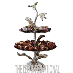 Juego de diseño de forma de hoja pulida brillante de 3 soporte de pastel de nuevo estilo para fiesta de boda de Metal de aluminio - Product Image 5