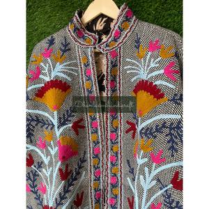 Textile indien broderie à la main veste tissé à la main coton Khadi veste pardessus unisexe hiver manteau fête porter ODM pour les femmes - Product Image 4