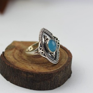 แหวนพลอยคาลซิโดนีเงินสเตอร์ลิง925สไตล์โบฮีเมียนเครื่องประดับเงินแฮนด์เมดสำหรับเป็นของขวัญแต่งงานสำหรับผู้หญิง - Product Image 2