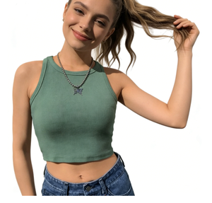 Women's Ribbed Crop Tank <strong>Top</strong> Round Neck Sleeveless Solid Casual Basic <strong>Cami</strong> <strong>Top</strong> for Daily &amp; Layer Outfit Sage <strong>Green</strong> - Product Image 1