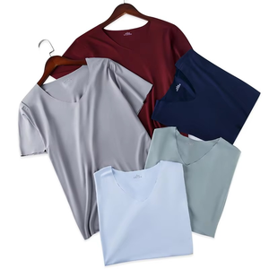 T-shirt d'été à manches courtes pour hommes Cool Quick Dry Breathable Ice Silk Seamless Tops Casual Solid Color Elastic Tee Shirts - Product Image 6