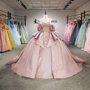 Vestido de Quinceañera de Lujo Dy6956 en Chifón Rosa con Brillo, Vestido de Gala Abullonado con Escote Corazón, Sin Mangas, Bordado, para Fiesta de Promoción o Boda - Product Image 2