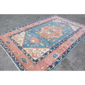 Tapis turc surdimensionné 6,8x10,5 pieds, tapis en laine bleu vintage uni - Product Image 3