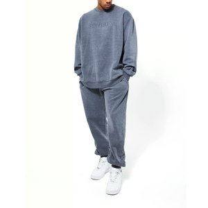 Nuevo Vintage lavado desgastado ácido lavado apilado Flare sudor trajes Jogger pantalones de chándal Unisex traje de sudor conjuntos de 2 piezas - Product Image 1