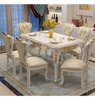 Ensemble de table à manger de style européen blanc de luxe, chaises en bois massif, combinaison de tissus assortis, écologique, pour usage hôtelier, fait main