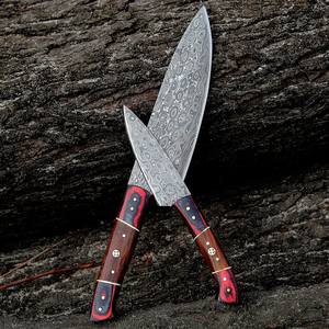 Juego de Cuchillos de Chef de Acero Damasco de 67 Capas Nordic Forge, Cuchillos Hechos a Mano de Dos Piezas con Mango de Madera y Filo Recto Ambidiestro - Product Image 3