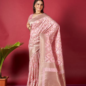 PRESENTANDO SAREE DE LINO ORIGINAL CON CONCEPTO AUTOTEJIDO IKKAT, JUNTO CON RICH PALLU AMD BROCADE BLUSE SAREE - Product Image 1