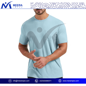 Camiseta ajustada con cuello redondo para hombre, tela elástica suave, ropa informal ajustada, camiseta de verano a la moda, suministro a granel de alta calidad - Product Image 2
