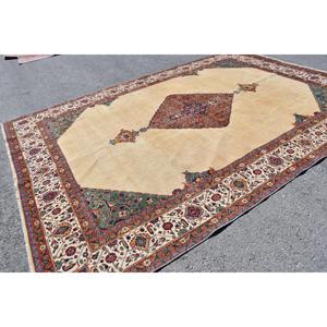 พรมตุรกีวินเทจ ขนาด 9.1x12.6 ฟุต สีเบจ-น้ำเงิน ลายต้นไม้และพืช พรมทำจากขนสัตว์ - Product Image 2