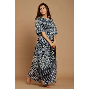 Handmade Cotton Kaftan Dress Free Size Jaipuri Block Print Maxi Robe Indian Ethnic Style for Summer Parties - Product Image 2