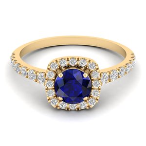 REYES alta calidad 14K oro amarillo corte redondo 0.84Ct anillos de piedras preciosas de zafiro azul para mujeres anillos de regalo de compromiso de diamantes de lujo - Product Image 2