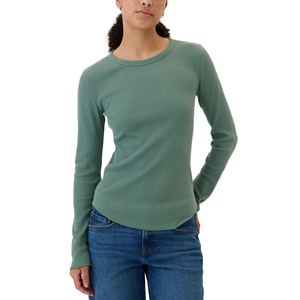 T-shirt à manches longues en tricot gaufré respirant pour femme-Matériau évacuant l'humidité-Texture côtelée élégante-Polyvalent pour le travail - Product Image 5