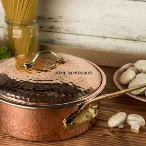 Copper Finished Food Server Hotpot Rounded Shape Hotpot <b>Kitchen</b> Tabletop Hotpot with Lid Wedding Parties Catering <b>Utensils</b> - Product Image 4
