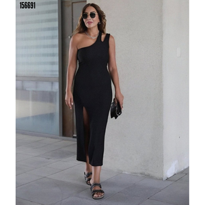 Vestido de crepé JanJan sin mangas con detalle de hombro descubierto para mujer, 38277 - Negro - Product Image 2