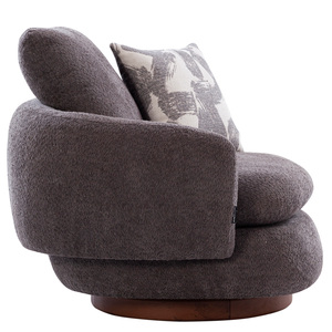 Chaise pivotante Rosia de qualité supérieure, élégante et moderne, avec revêtement en bouclette moelleuse, base en bois et style confortable et luxueux, en vente - Product Image 5