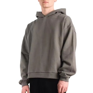 2026 Sweats à capuche oversize personnalisés pour hommes, sans cordon, en coton épais, vierges, à ourlet brut et coupe courte - Product Image 2