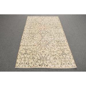 3.7x6.2 ft Vintage Rug, Rug, <b>Brown</b> Bordered Rug <b>Wool</b> - Product Image 1