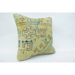 Beige Wool Patchwork Kantha Pillow 16x16 Inch Luxury Decorative Cushion with Floral Embroidered Woven Pattern <b>Bedding</b> Accessory - Product Image 2