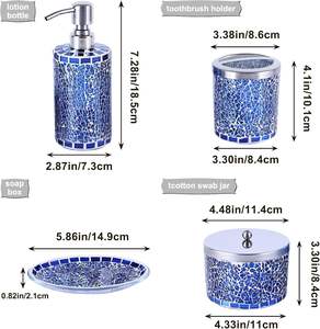 Elegant <b>Navy</b> Blue Mosaic <b>Bathroom</b> <b>Accessory</b> Set 4 Luxury Ceramic <b>Bathroom</b> Decor Set with Soap Dispenser modern luxury <b>bathroom</b> - Product Image 2