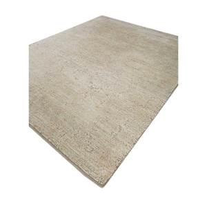 พรมขนสัตว์ถักมือสีเบจและสีน้ำตาลลายเรขาคณิตสีพื้นสำหรับห้องนั่งเล่นหรือทางเดินในบ้าน-Reb-1488 - Product Image 2