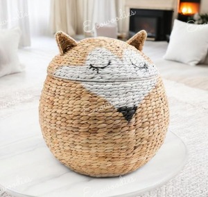 Custom Boho Rattan Storage <b>Basket</b> <b>With</b> <b>Lid</b> Home Decor Kids Toys <b>Basket</b> Woven Hamper for Babies Room Gift for Birthday - Product Image 6